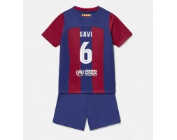 Barcelona Paez Gavi #6 Koti Pelipaita Lasten 2023-24 Lyhyet Hihat (+ Lyhyet housut)