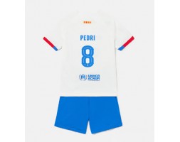 Barcelona Pedri Gonzalez #8 Vieras Pelipaita Lasten 2023-24 Lyhyet Hihat (+ Lyhyet housut)