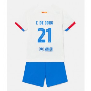 Barcelona Frenkie de Jong #21 Vieras Pelipaita Lasten 2023-24 Lyhyet Hihat (+ Lyhyet housut)