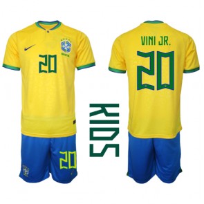 Brasilia Vinicius Junior #20 Koti Pelipaita Lasten EM-Kisat 2020 Lyhyet Hihat (+ Lyhyet housut)