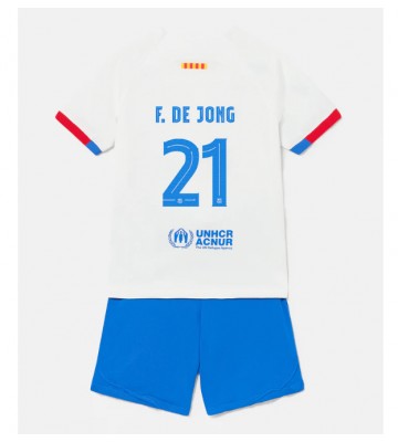 Barcelona Frenkie de Jong #21 Vieras Pelipaita Lasten 2023-24 Lyhyet Hihat (+ Lyhyet housut)
