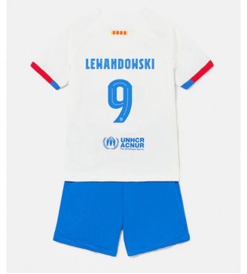 Barcelona Robert Lewandowski #9 Vieras Pelipaita Lasten 2023-24 Lyhyet Hihat (+ Lyhyet housut)